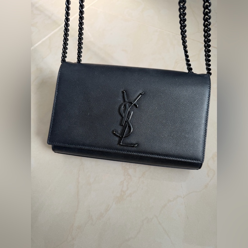 Saint Laurent Black Leather Small Monogram Kate Bag with Black Hardware